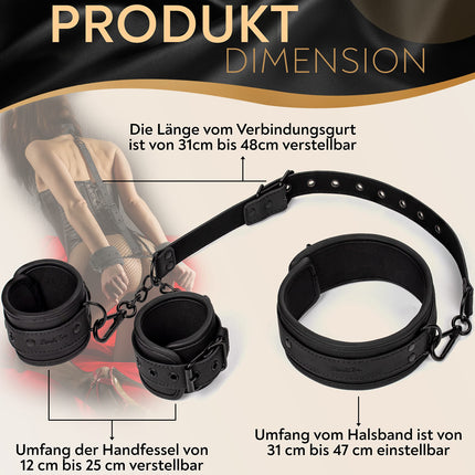 DaniChou® 3-in-1 sasaistes komplekts ar kakla siksnu un rokudzelžiem, Premium SM rotaļlietas pāriem, sasaistes komplekts, rokudzelži, BDSM kakla siksna, ierobežojumi, seksa rotaļlietas pāriem, erotiskas seksa rotaļlietas