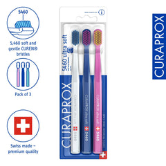 Curaprox zobu birstes komplekts CS 5460-3 iepakojums Īpaši mīksta manuālā zobu birste pieaugušajiem 5460 ar īpaši mīkstiem CUREN sariem - Nejauša krāsa