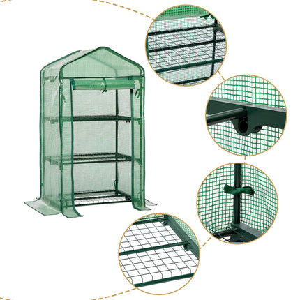 LARMNEE maza siltumnīca, plastmasas siltumnīca balkonam, tomātu siltumnīca stabila, 3 plauktu siltumnīca, 69 x 49 x 126 cm, terases audzēšanas māja, PE sieta plēve, vietu taupoša, dārzs, zaļa EGN03GH02