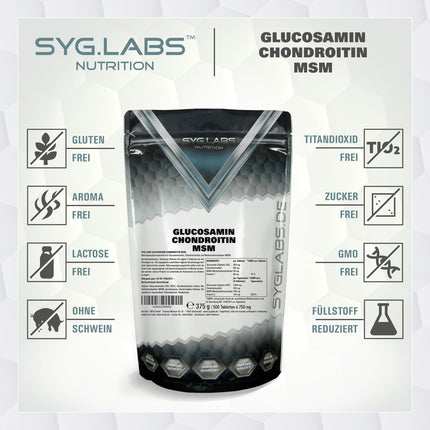 Glikozamīns, hondroitīns, MSM + C vitamīns, augsta deva - 500 tabletes 4 mēnešiem