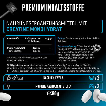 Kreatīna Ultra tabletes - 300 tabletes ar 1150 mg tīra kreatīna monohidrāta katrā - 100 lietošanas reizes - Premium: īpaši smalkas + sietveida faktors 200 - Augsta deva - Vegāns