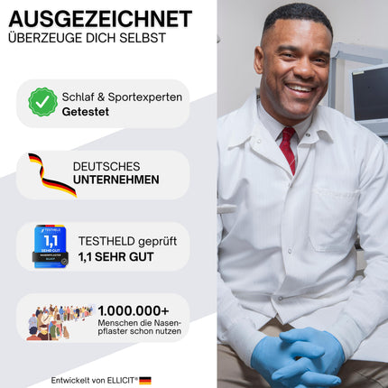 Ellicit® caurspīdīgas deguna plāksnītes, 30 gab. iepakojumā, augstas kvalitātes deguna plāksnītes, pret krākšanu, īpaši stipra noturība labākai miega kvalitātei, labāka elpošana ar aizliktu degunu, deguna plāksnītes [katram degunam]