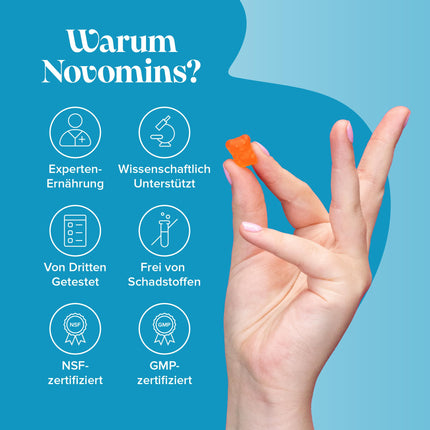 Bērnu Omega 3 6 9 gumijas konfektes – D vitamīns un E vitamīns – Vegāniskas Omega 3 taukskābes – 1 mēneša deva – Košļājamas uztura bagātinātāja tabletes – Uz augu bāzes veidota alternatīva zivju eļļai – Novomins bērnu vitamīni