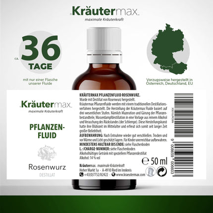 JAUNS! Kräutermax Rhodiola Rosea pilieni | Rhodiola Rosea destilāts kā ideāls papildinājums rožu sakņu kapsulām | Rhodiola Rosea augsta deva vegānisks saskaņā ar Kräutermax | Rhodiola rosea šķidrums | 1 x 50 ml