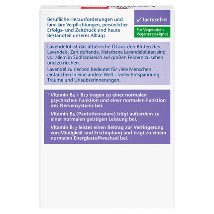 Doppelherz lavandas ekstrakts + eļļa – ar B6 un B12 vitamīniem, kas veicina normālu psihes un nervu sistēmas darbību – 30 tabletes