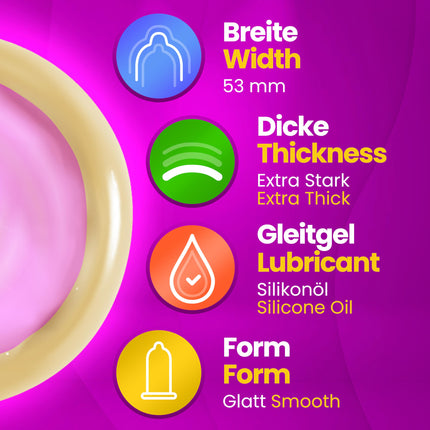 Loverelia Strong prezervatīvi - 50 gabali - īpaši izturīgi - prezervatīvi ar īpaši biezām sieniņām - dabīgā kaučuka latekss - vegāniski