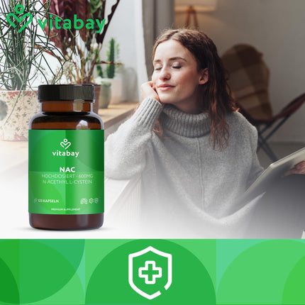 Vitabay NAC kapsulas 600 mg – 120 vegānas kapsulas ar N-acetilcisteīnu – augsta N-acetil-L-cisteīna deva – laboratoriski pārbaudītas un bez piedevām – bez ĢMO un vegānas