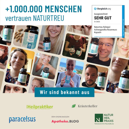 NATURTREU® Ruhepol - Ašvagandas kapsulas augstā devā - 120 vegānas kapsulas - 500 mg Ašvagandas dienā - Ašvagandas komplekss ar Rhodiola Rosea ekstraktu - Bez nevēlamām piedevām - Laboratorijā pārbaudīts