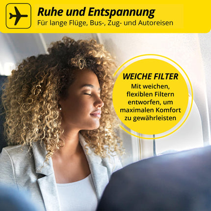 Alpine FlyFit dzirdes aizsargausu aizbāžņi lidmašīnām — regulē gaisa spiedienu, lai novērstu bungādiņa sāpes — mīksti filtri ceļošanai — ērts hipoalerģisks materiāls — atkārtoti lietojami