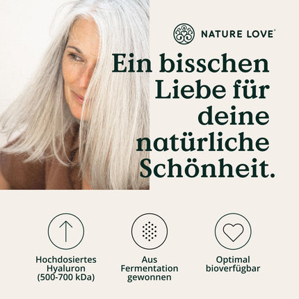 NATURE LOVE® hialuronskābes kapsulas ar cinku - augsta deva ar 500 mg - ādai, matiem un nagiem - 90 hialuronskābes kapsulas - vegānas, laboratoriski pārbaudītas, bez piedevām un ražotas Vācijā
