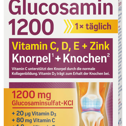 tetesept Glucosamine 1200 - 1 x 30 tabletes - uztura bagātinātājs ar glikozamīnu un lielām D3 vitamīna un C vitamīna devām - veseliem kauliem un skrimšļiem (uztura bagātinātājs)