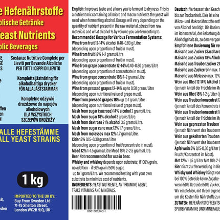 Pilnvērtīgas rauga barības vielas spirta fermentācijai, 1 kg iepakojumā