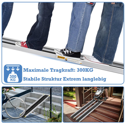 YRHome 2X teleskopiskā ratiņkrēslu rampa 107–183 cm regulējama teleskopiskā rampa ar neslīdošu un pārnēsājamu teleskopisko rampu līdz 300 kg manuāliem ratiņkrēsliem, alumīnija rampa kāpnēm un sliekšņiem