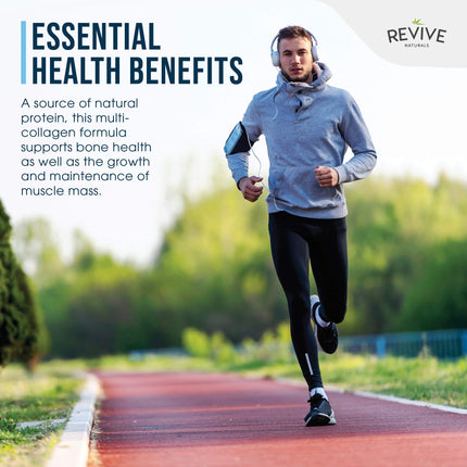 Revive Naturals multikolagēna proteīna pulveris - I, II, III, V un X tipi - hidrolizēta ar zāli barota liellopu gaļa, savvaļā noķertas zivis un brīvās turēšanas vistas gaļa, bez garšas, halāls - (400 g), pulveris