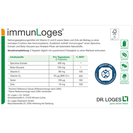 immunLoges® - 120 kapsulas - uztura bagātinātājs ar unikālajām dabīgajām vielām Spirimmun® un Betox-93®, kā arī imunitātei nozīmīgām mikrouzturvielām