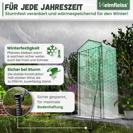 Heimfleiss® tuneļa tipa siltumnīca ar 4 līmeņiem | Balkona siltumnīca maza | Dārza siltumnīca vētras un ziemas izturībai | Augu telts, kas izgatavota no folijas un metāla rāmja | Audzēšanas plaukts Siltumnīcas balkona siltumnīca