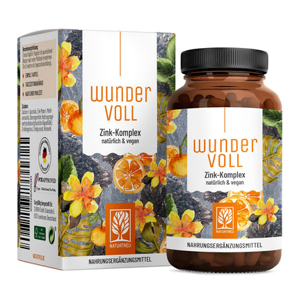 Augstas devas cinks 25 mg - trīskāršā C vitamīna cinka kapsulas - 90 dienu piegāde - vegāns - ražots Vācijā un laboratorijā pārbaudīts - NATURTREU® Wundervoll