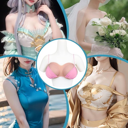 Vnmcry silikona krūšu formas reālistiskas transvestītu krūšu protēzēm ar V veida kakla izgriezumu, silikona krūtis, kokvilnas pildījumu un bezlencīšu imitāciju (gaiša āda - B kausiņa izmērs S)