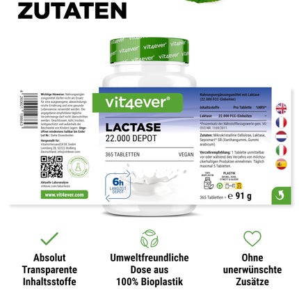 Lactase 22,000 Depot - 365 tabletes ar depo efektu (Sepismart® Slow Release) - Augsta deva ar 22 000 FCC vienībām - Laktozes un piena nepanesības gadījumā - Bez nevēlamām piedevām