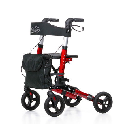 REHASHOP vieglais rollators Butterfly, sarkans, ar mīkstām riepām un spieķa turētāju - salokāms un viegls