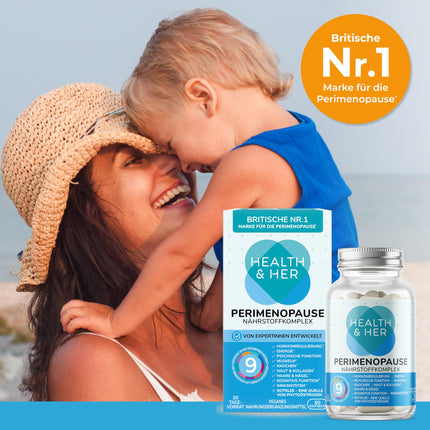 Veselība un viņas perimenopauze - ar 800 mg sarkanā āboliņa, 500 mg jama saknes, dzelzi, D3, B6 un B12 vitamīniem un makas ekstraktu labākam hormonu līdzsvaram agrīnā menopauzes laikā - Menopauze 60 kapsulas