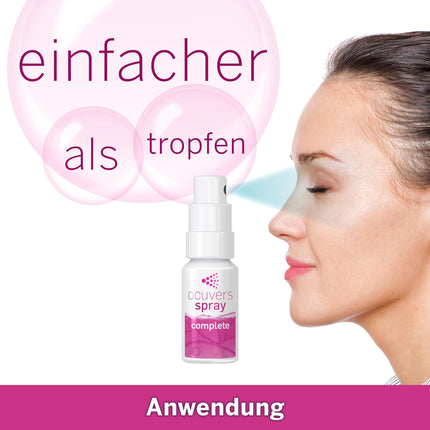 Ocuvers Complete acu aerosols ar 0,3% hialuronskābi, liposomām, alveju, B5 vitamīnu un E vitamīnu - acu aerosols sausām acīm - alternatīva acu pilieniem, 10 ml