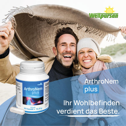 Wellpursan ArthroNem Plus - 90 locītavu kapsulas osteoartrīta un locītavu sāpju atbalstam, locītavu komplekss ar MSM un C vitamīnu, uztura bagātinātājs locītavām un skrimšļiem