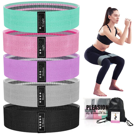 PLEASION pretestības lentes fitnesa josla, fitnesa lentes auduma lentes komplektā 5 gab., pretestības lentes spēka treniņiem muskuļu veidošanai gurnu un kāju treniņiem, vingrošanas lente jogas un pilates treniņiem