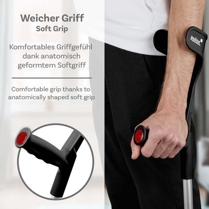 Ossenberg klasiskie kruķi, melni, 140 kg, apakšdelma kruķi ar Ergo mīkstu satvērienu, Pulox dizains