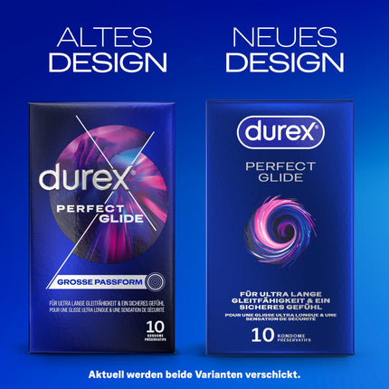 Durex Perfect Glide prezervatīvi – ar lielu daudzumu silikona lubrikanta ilgstošai lubrikācijai un drošai sajūtai – 10 iepakojums (1 x 10 gabali)
