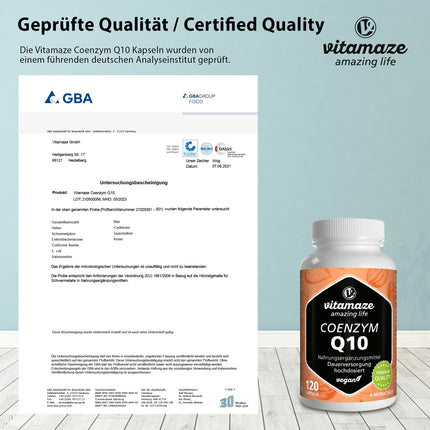 Koenzīms Q10 lielā devā, 200 mg vienā kapsulā, vegāns, 120 kapsulas 4 mēnešiem, 98% ubikinons ar optimālu biopieejamību, bez nevajadzīgām piedevām, ražots Vācijā