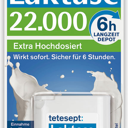tetesept Lactase 22 000 – laktāzes tabletes laktozes nepanesības gadījumā – uztura bagātinātājs ar tūlītēju iedarbību un 6 stundu ilgstošu depo – 1 bundža ar 40 tabletēm
