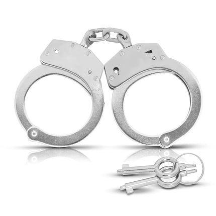 VIKING GEAR® oriģinālie profesionālie rokudzelži, kas izgatavoti no rūdīta tērauda sudraba krāsā ar 2 atslēgām - valdības kvalitāte - drošības aksesuāri - rokudzelžu sekss - rokudzelžu sekss