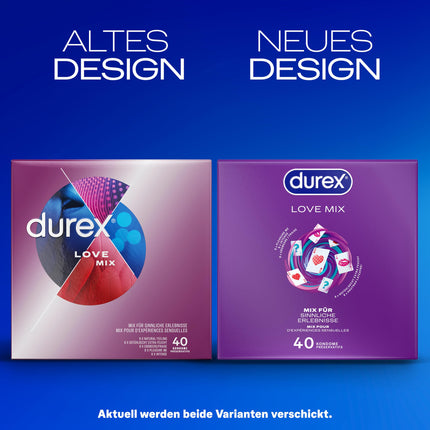 Durex Love Mix prezervatīvu maisījums – daudzpusīgs jaukts iepakojums ar 5 dažādiem prezervatīvu veidiem, ko izmēģināt – 40 prezervatīvi (1 iepakojums)