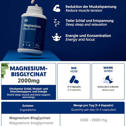 Magnija bisglicināts 2000 mg - AUGSTA DEVA, 250 kapsulas | Premium: Helatēts magnijs ar augstu biopieejamību mierīgam miegam, enerģijai, kauliem un muskuļiem, kā arī koncentrēšanās spējām.