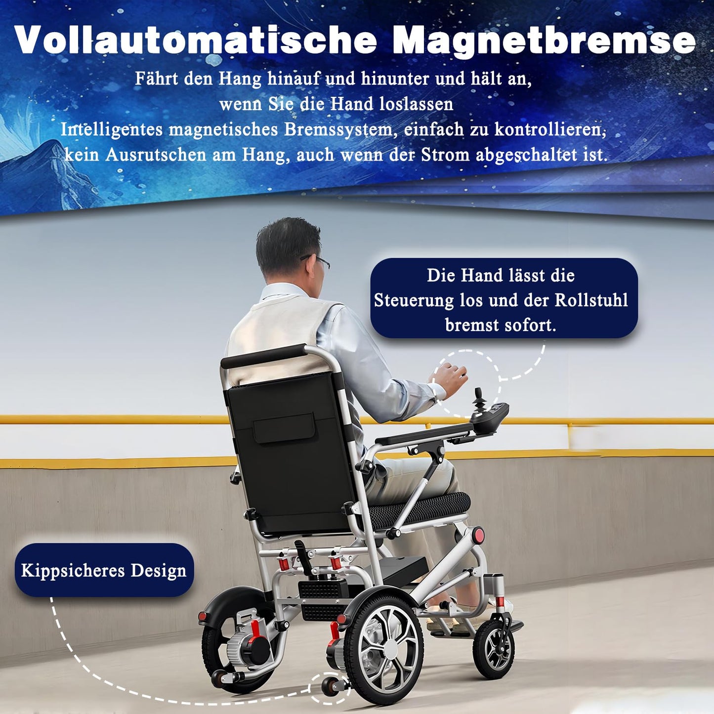 25 KM Elektro Rollstuhl Faltbar Leicht Elektrorollstuhl, 14,9 Kg, Tragfähigkeit 150 Kg, Faltbar Elektrorollstuhl FüR Die Wohnung, Rollstuhl Elektrisch Tragbarer für Erwachsene und Senioren (12ah)