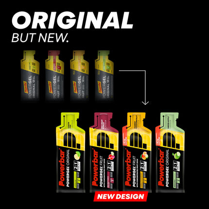 Powerbar - PowerGel daudzgaršu kaste - 12x41g - enerģijas želejas ar augstu ogļhidrātu saturu - ogļhidrātu attiecība 2:1 - nātrijs