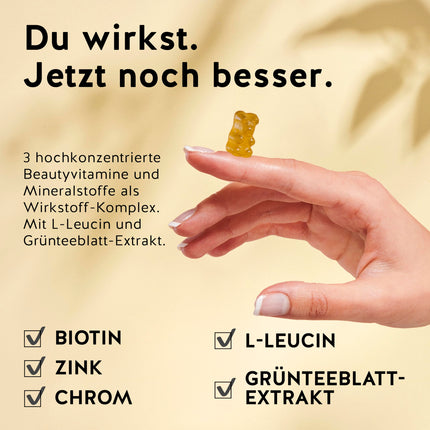 Metabolisma komplekss ar hromu, biotīnu, cinku, L-leicīnu, zaļās tējas lapu ekstraktu - 60 kapletas - vegāns - bez cukura - lācīši ar ieguvumiem