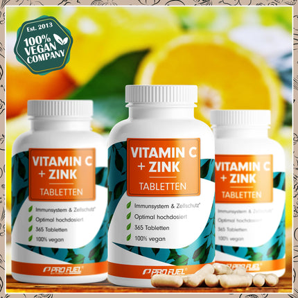 C vitamīns + cinks (365 tabletes) - optimāli augsta deva: 500 mg buferēta C vitamīna + 15 mg cinka no bioloģiski pieejamā cinka bisglicināta - imūnsistēmas un šūnu aizsardzība - laboratoriski pārbaudīts ar sertifikātu - 100% vegāns