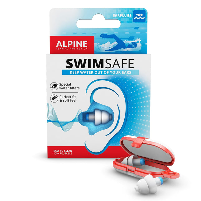 Alpine SwimSafe ausu aizbāžņi - ūdensnecaurlaidīgi ausu aizbāžņi peldēšanai, pasargā no ūdens iekļūšanas - ērts hipoalerģisks materiāls - atkārtoti lietojami
