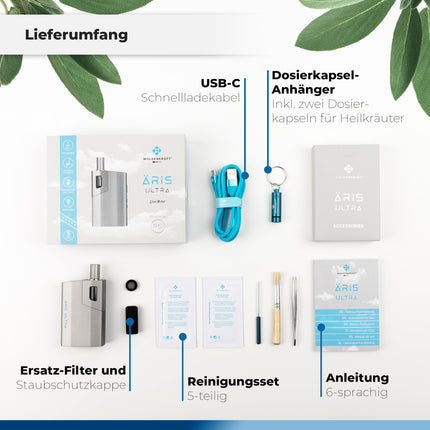 WOLKENKRAFT ÄRiS ULTRA Premium iztvaicētājs - USB-C | Titāna kamera | Temperatūra 100–220 °C | Darbības taimeris 3–7 min. | ECA konvekcijas tehnoloģija *Ieroču metāls*