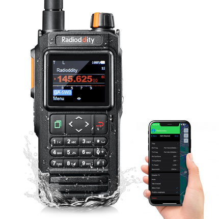Radioddity GA-5WB IP67 rokas divvirzienu rācija, divu joslu amatieru rācija ar tāldarbības rādiusa programmēšanu, gaisa joslas diapazons, krāsu ekrāns, GPS un APRS, USB uzlādējama ar 2600mAh akumulatoru