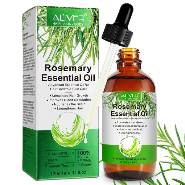 VXHDAG 100% tīra rozmarīna ēteriskā eļļa ādas kopšanai - uzacīm un skropstām, baro galvas ādu, stimulē matu augšanu vīriešiem un sievietēm (1 iepakojums 1x120ml)