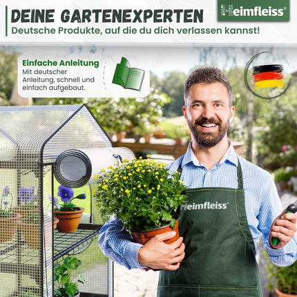 Heimfleiss® tuneļa tipa siltumnīca ar 4 līmeņiem | Balkona siltumnīca maza | Dārza siltumnīca vētras un ziemas izturībai | Augu telts, kas izgatavota no folijas un metāla rāmja | Audzēšanas plaukts Siltumnīcas balkona siltumnīca