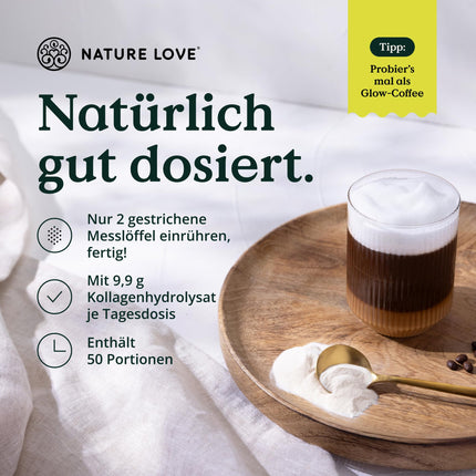 NATURE LOVE® Premium kolagēna pulveris ar hialuronskābi un elastīnu - 500 g kolagēna - 1. un 3. tipa peptīdi - bez garšas - kolagēns no ganībās barotām liellopiem - laboratoriski pārbaudīts