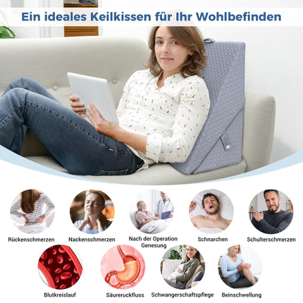 INFANZIA regulējams ķīļveida spilvens, augsta blīvuma putu lasīšanas spilvens gultai un dīvānam, ergonomisks spilvens refluksa miega apnojas ārstēšanai, kāju spilvens - ideāls muguras spilvens spēlēm, lasīšanai (pelēks)