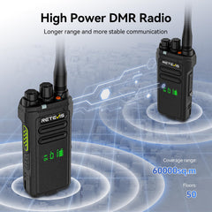 Retevis NR30D tāla darbības rādiusa rācijas, DMR divvirzienu rācijas, nākamās paaudzes trokšņu slāpēšana, IP67, 2800 mAh, saderīgas ar Moto AES256 viesnīcām (melnas, 3 iepakojumā)