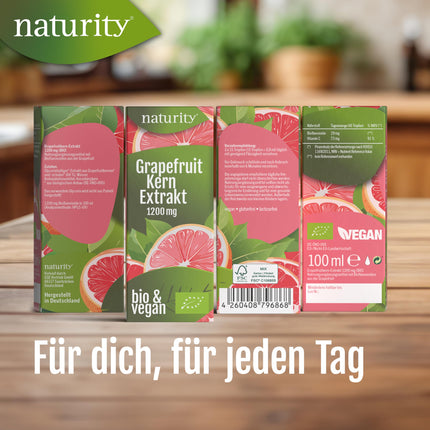 Bioloģisks greipfrūtu sēklu ekstrakts, 1200 mg bioflavonoīdu/100 ml, sertificēta bioloģiska kvalitāte, vegāns un ražots Vācijā, viegli un tīri lietojams