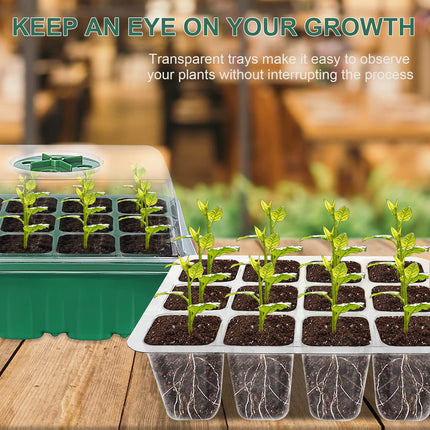 OPAHUTER iekštelpu siltumnīcas pavairotājs, 5 sēklu sākuma paplāšu pavairošanas kaste ar mitrumu regulējamiem kupolveida vākiem, audzēšanas paplātes sēklām, 12 šūnas paplātē