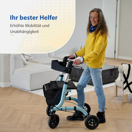 Safe Age salokāms un viegls rollators ar sēdekli - staigāšanas palīglīdzeklis senioriem, rollators mājām iekštelpās un ārā - ar atzveltni un nūjas turētāju